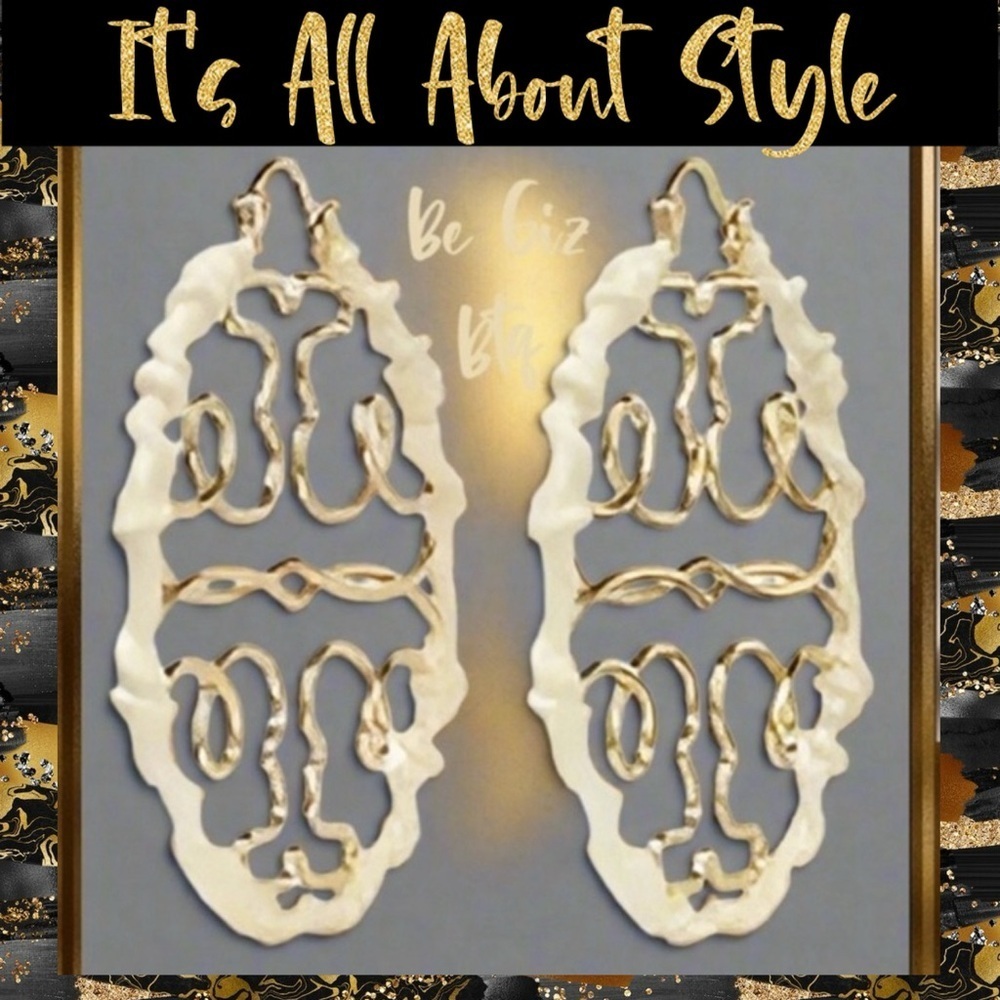 🆕 Authentic Tory Burch Hoop Earrings Twisted Miller Tory Gold & Ivory Enamel
